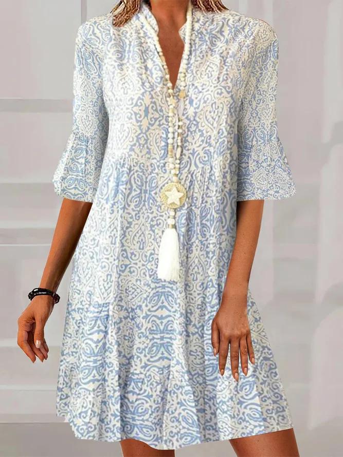 Silvia - Blau-Weißes Vintage-Kleid mit halben Ärmeln und Wetterschutz
